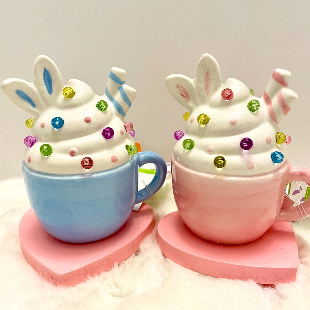EASTER Latte Spring Hot Chocolate Faux Whipped Cream Light Up Mug Pastel‎ Decor